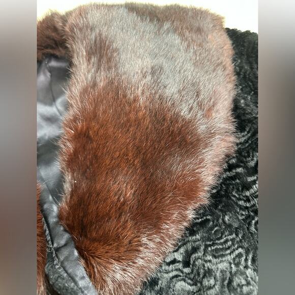 Vintage Teddy Jacket with Real Fur Collar - Black and Brown - Picture 6 of 7